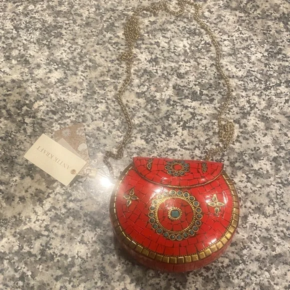 NWT Antik Kraft BGA-IN26 small metal clutch with bronze chain strap - Picture 3 of 15